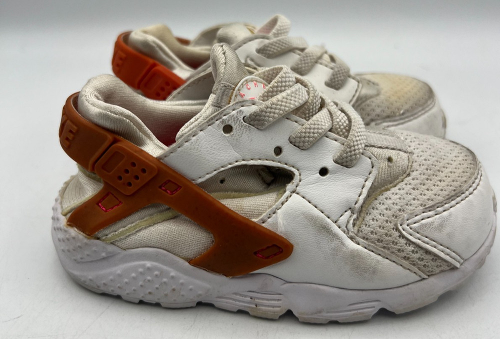 Nike Huarache Run Toddler Shoes White Orange Size 7C Kids Sneakers